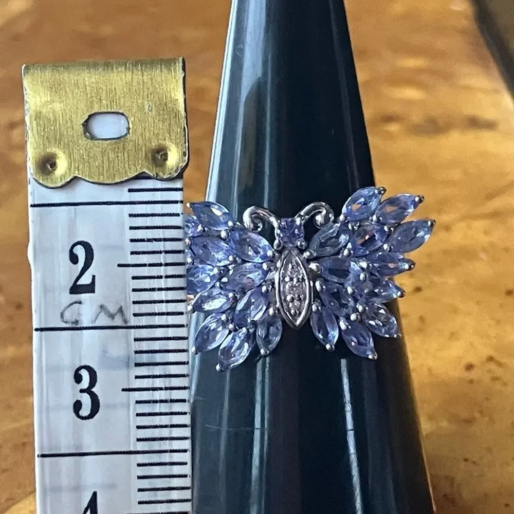 Natural Tanzanite Sterling Silver Butterfly Ring Size 7